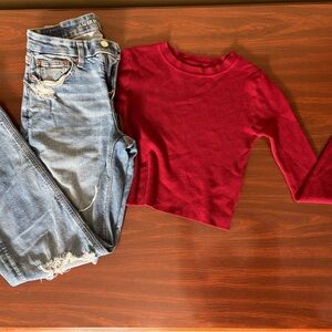 American Eagle Curvy Jeans + Red Crop Top Set